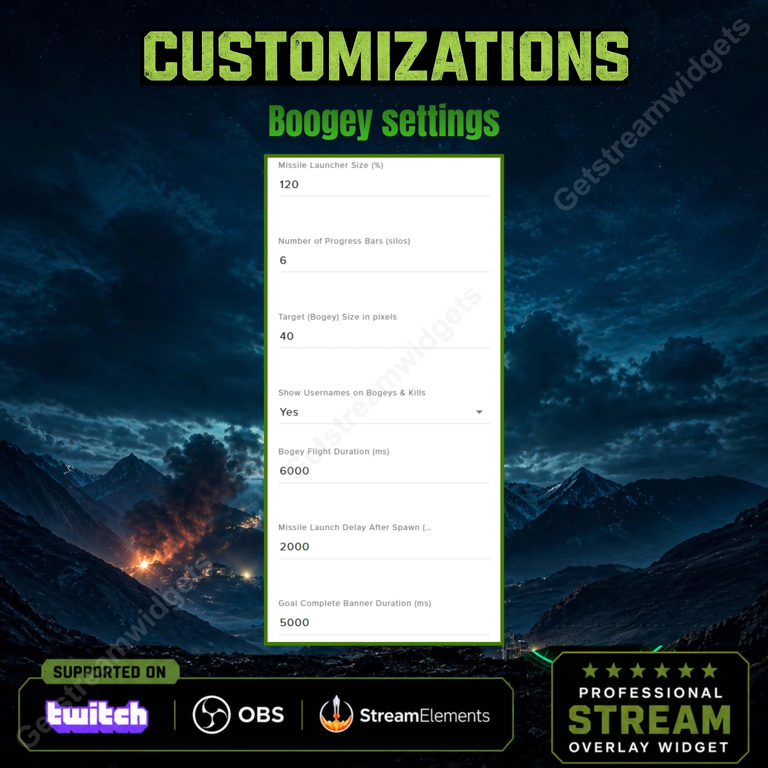 Tactical Military Radar Goal Widget ⟢ Twitch • Interactive Missile Strike System • Follower, Sub & Raid Goals • Fully Customizable StreamElements OBS 6