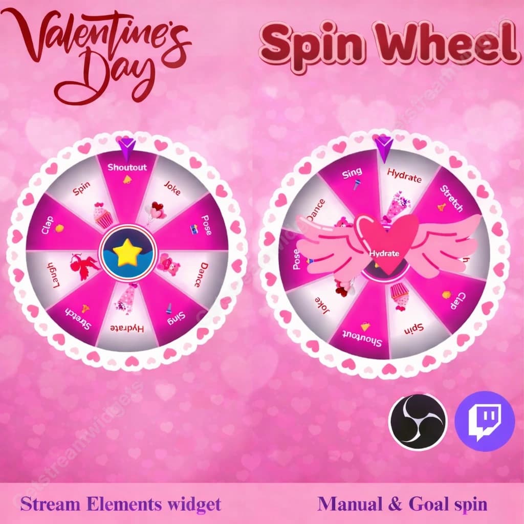 Valentine Spin Wheel Widget ⟢ Twitch  • Romantic Theme Prize Wheel • Animated Spins • Fully Customizable StreamElements OBS 1