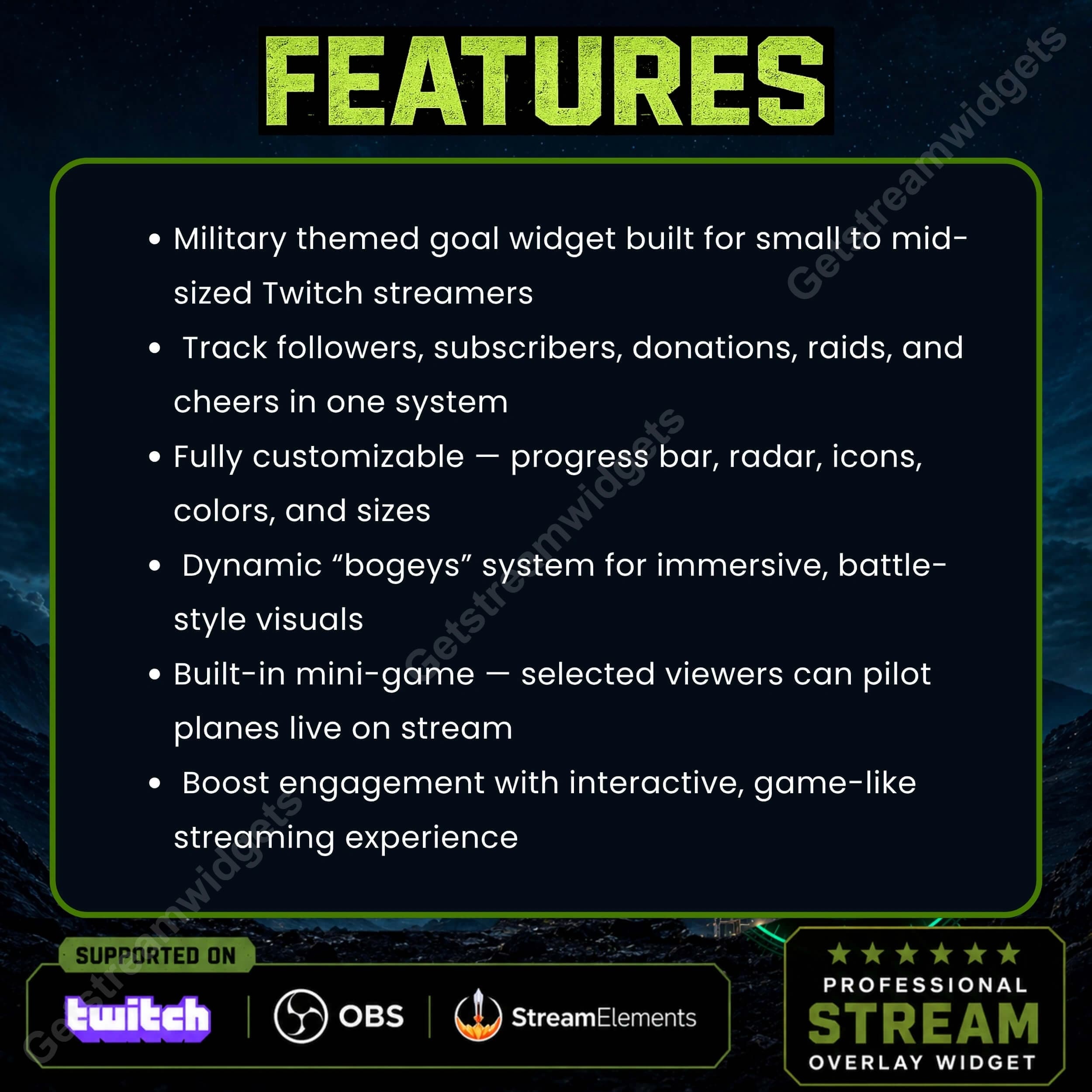 Tactical Military Radar Goal Widget ⟢ Twitch • Interactive Missile Strike System • Follower, Sub & Raid Goals • Fully Customizable StreamElements OBS 1
