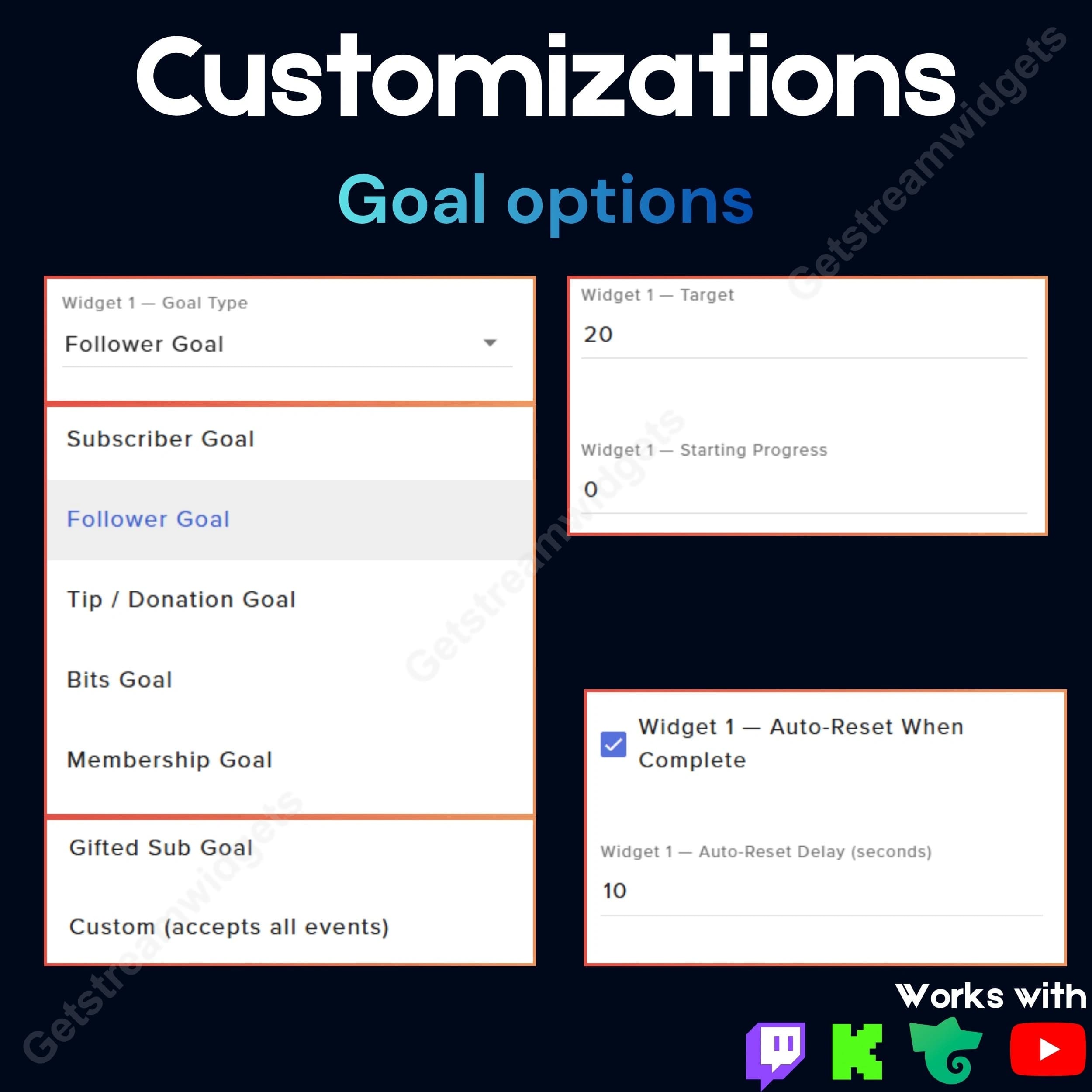 Neon Goal Widget ⟢ Twitch Youtube Kick Trovo • 7 Goal Types • 4 Layout Styles • Fully Customizable StreamElements OBS 2