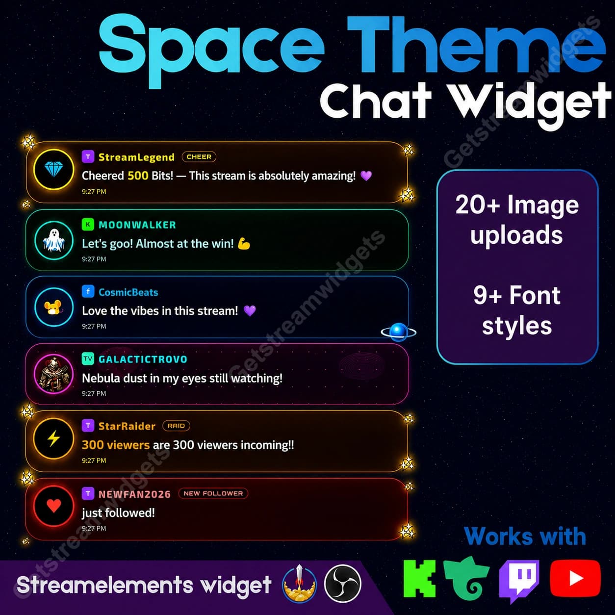 Cosmic Space Chat Widget ⟢ Twitch Youtube Kick Trovo • Neon Theme • Fully Customizable • StreamElements OBS 0