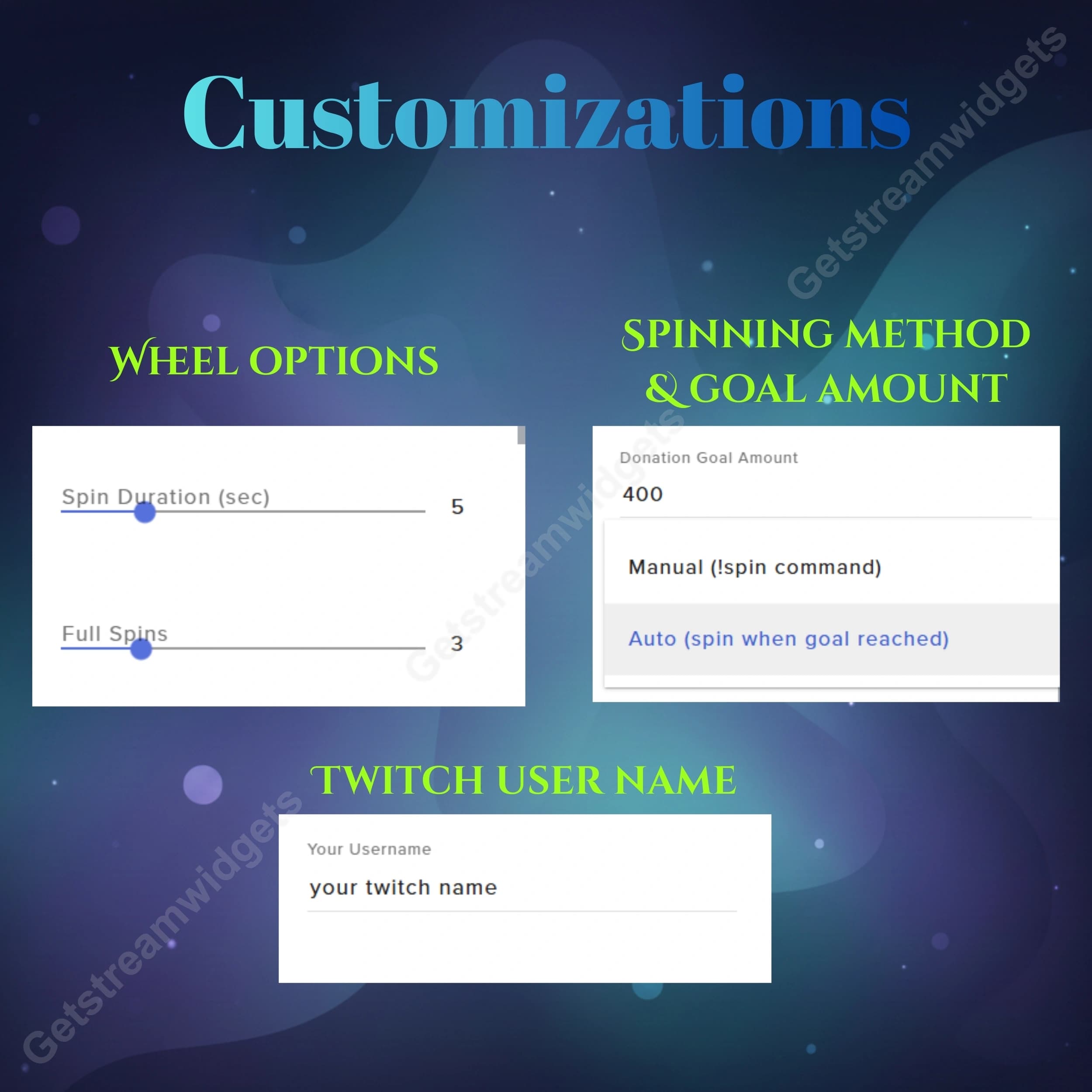 Cosmic Spin Wheel Widget ⟢ Twitch StreamElements OBS • Auto & Manual Spin Modes • Fully Customizable 4