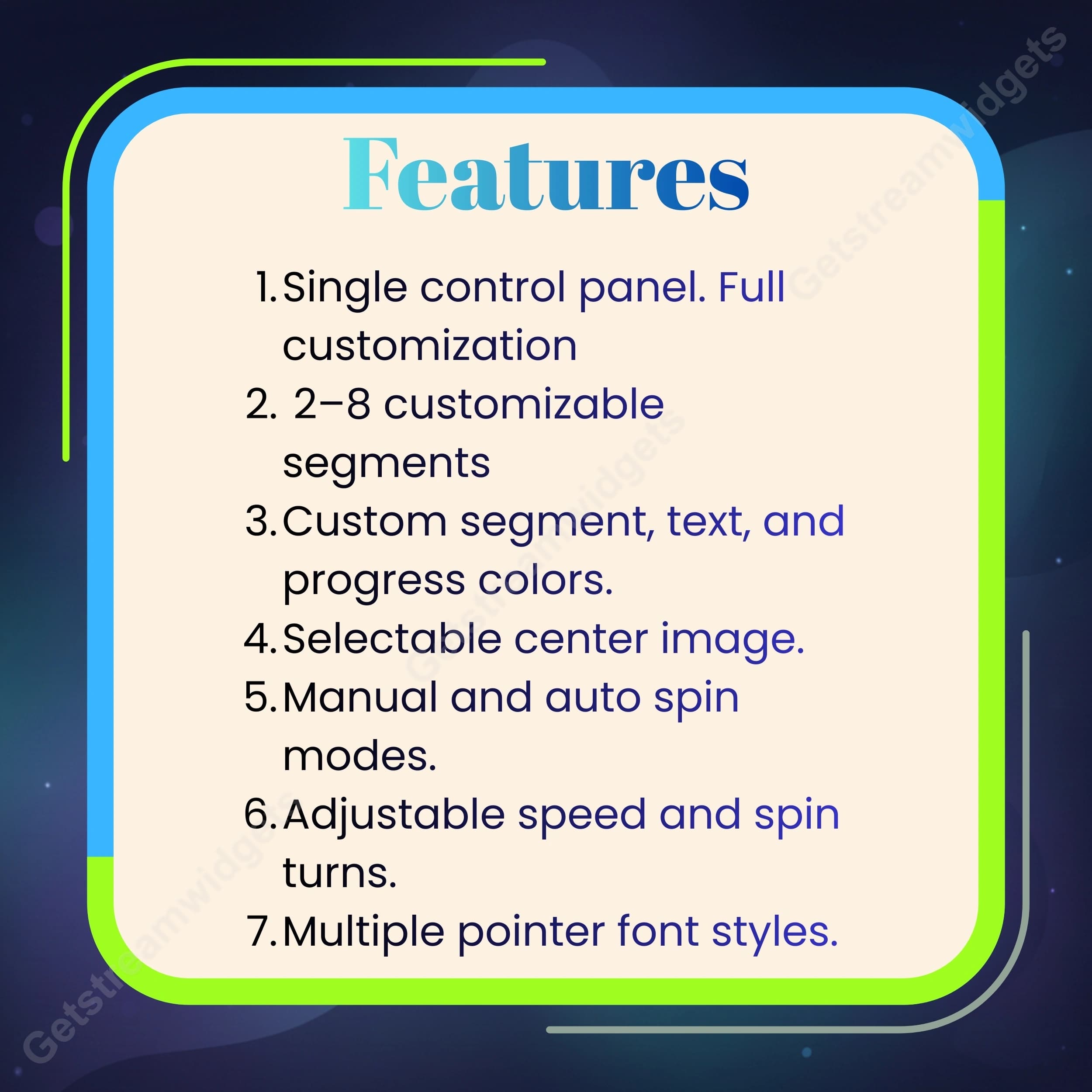 Cosmic Spin Wheel Widget ⟢ Twitch StreamElements OBS • Auto & Manual Spin Modes • Fully Customizable 1