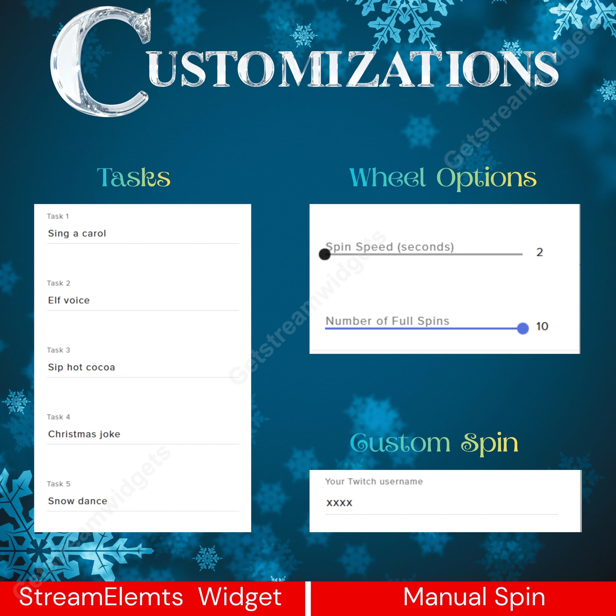 Christmas Spin Wheel Widget ⟢ Twitch StreamElements OBS • Fully Customizable • Holiday Rewards, Giveaways & Challenges • Interactive Prize Wheel 4