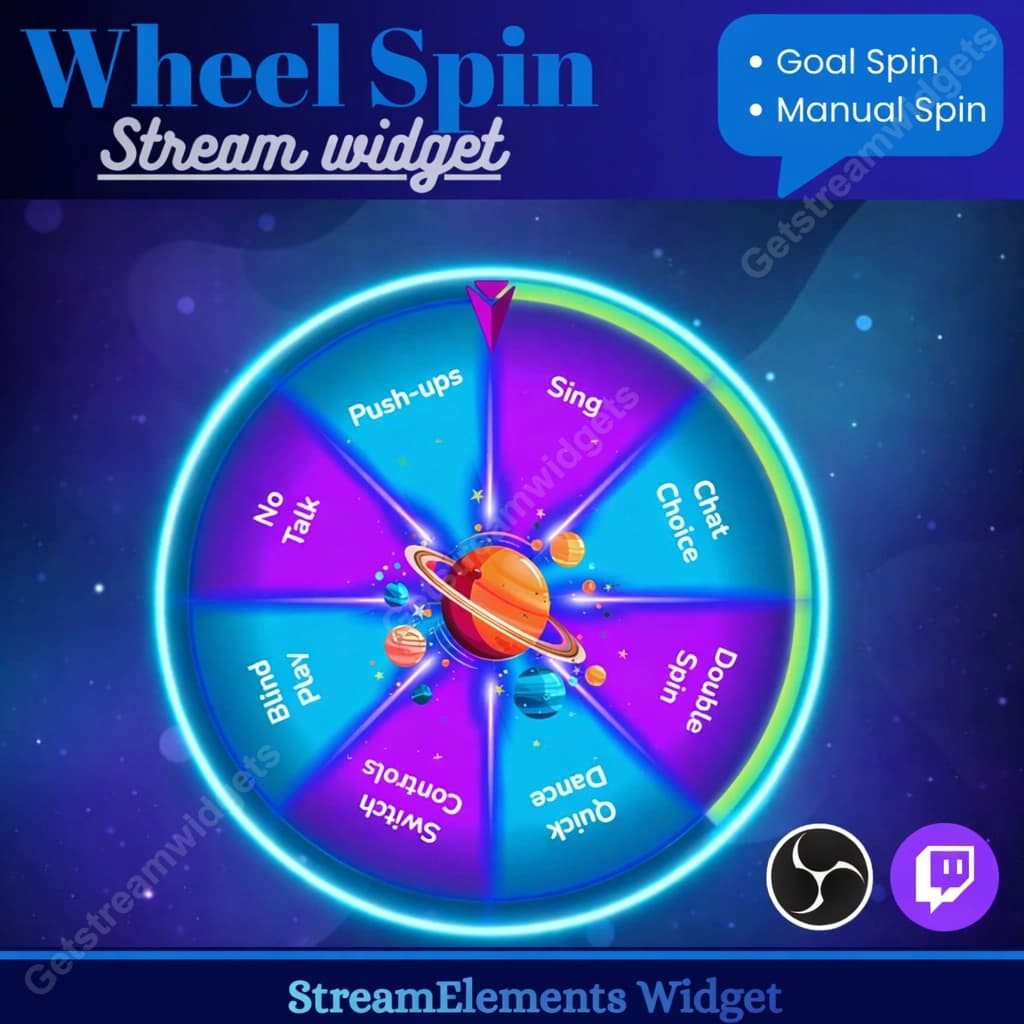 Cosmic Spin Wheel Widget ⟢ Twitch StreamElements OBS • Auto & Manual Spin Modes • Fully Customizable 0