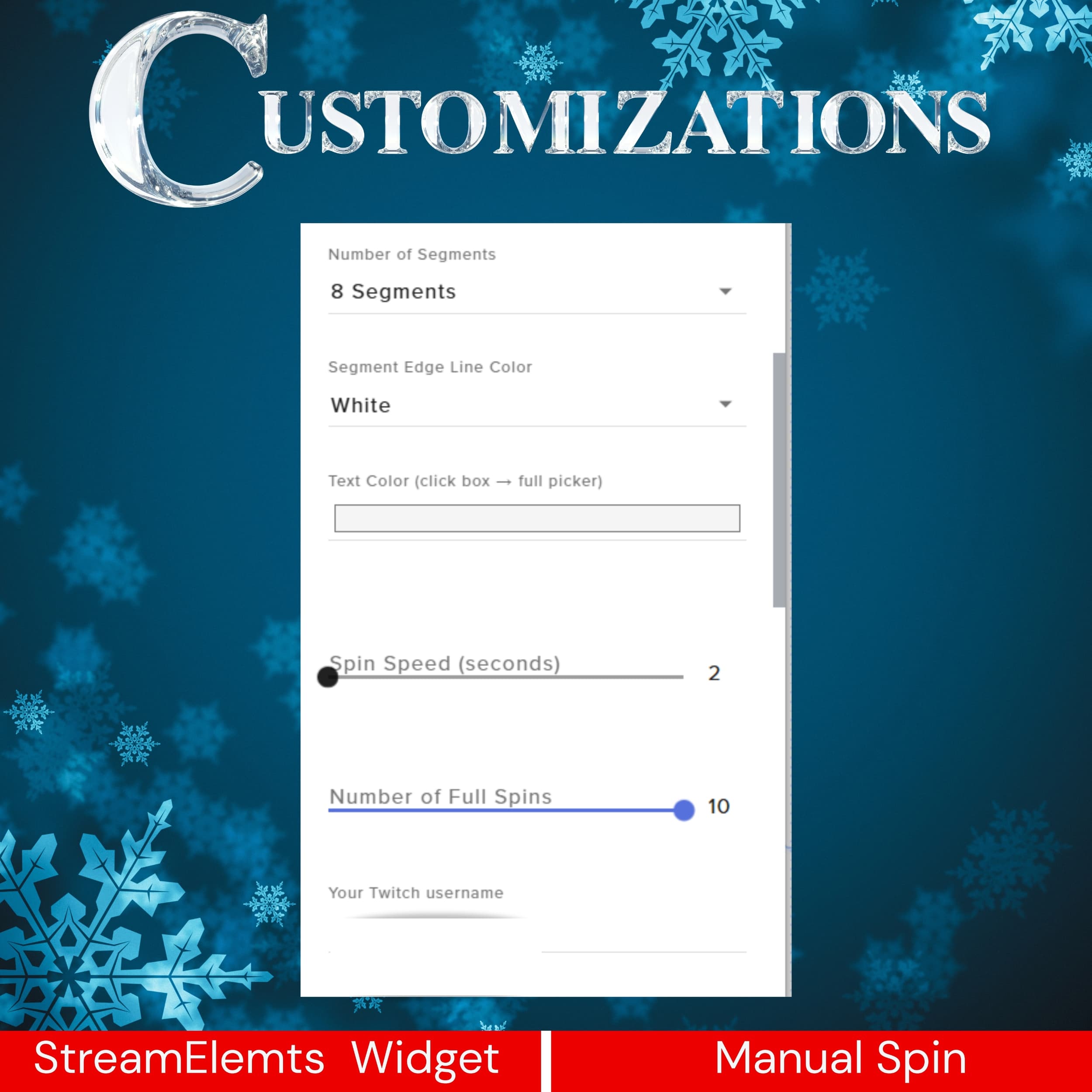 Christmas Spin Wheel Widget ⟢ Twitch • Festive Holiday Theme • Animated Prize Wheel • Fully Customizable • StreamElements OBS 1